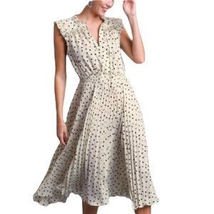 Umgee Diane Ivory Cream Polka Dot Pleated Midi Dress with Slits